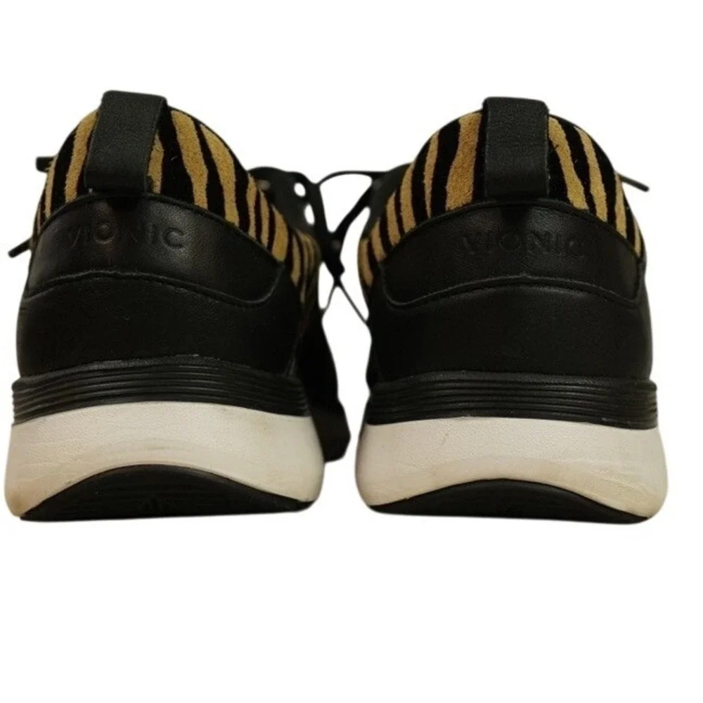 Vionic Remi Tiger Sneakers Women 11 Black Tan Calf Hair Animal Print Walkng Shoe